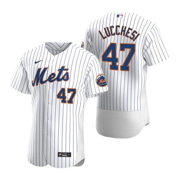 Mens New York Mets #47 Joey Lucchesi Nike Home White Pinstripe FlexBase Jersey