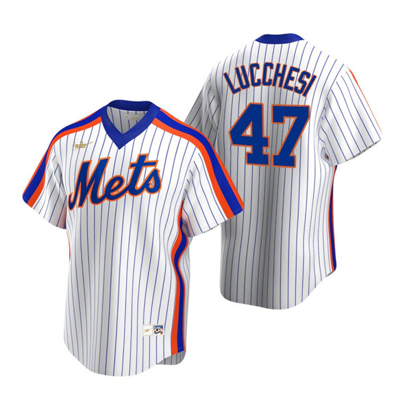 Mens New York Mets #47 Joey Lucchesi Nike White Home Cooperstown Collection Player Jersey