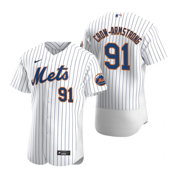 Mens New York Mets #91 Pete Crow-Armstrong Nike Home White Pinstripe FlexBase Jersey
