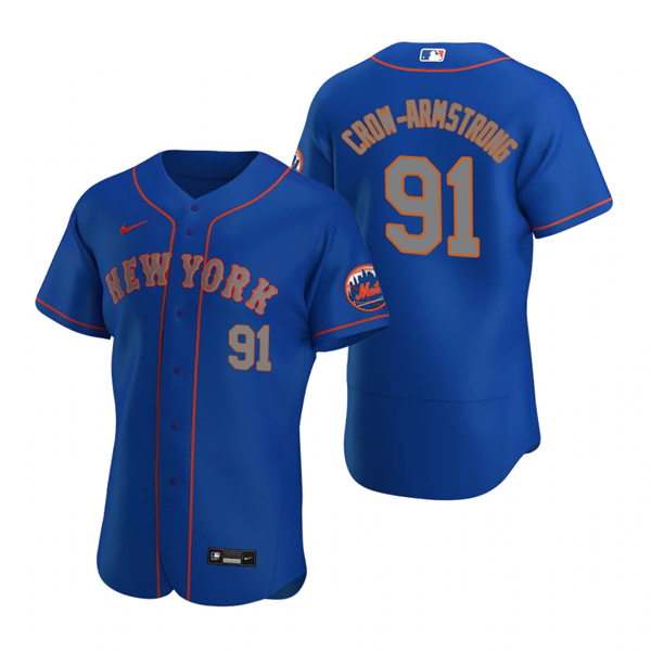 Mens New York Mets #91 Pete Crow-Armstrong Stitched Nike Royal Grey Alternate FlexBase Jersey