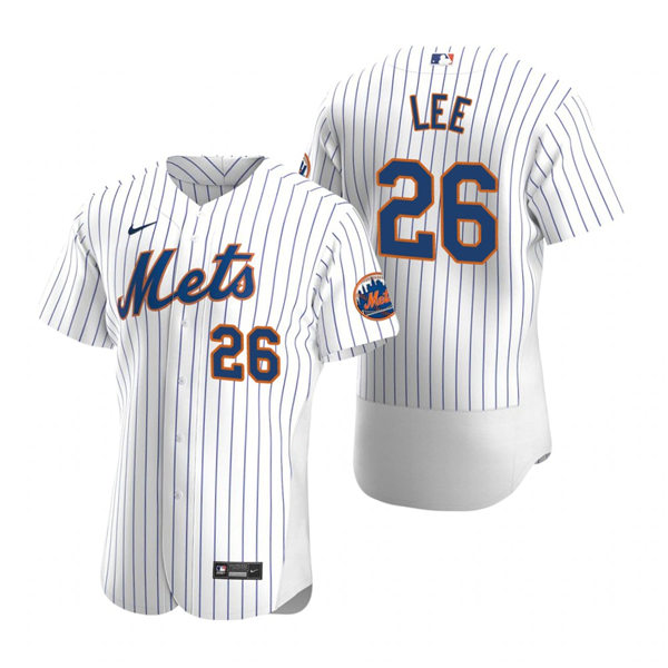 Mens New York Mets #26 Khalil Lee Nike Home White Pinstripe FlexBase Jersey