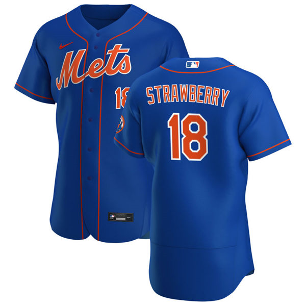 Mens New York Mets Retired Player #18 Darryl Strawberry Stitched Nike Royal Orange FlexBase Jersey