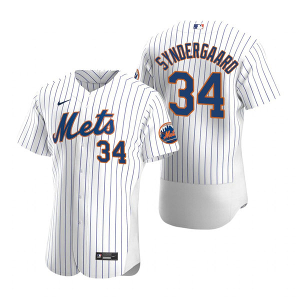 Mens New York Mets #34 Noah Syndergaard Nike Home White Pinstripe FlexBase Jersey