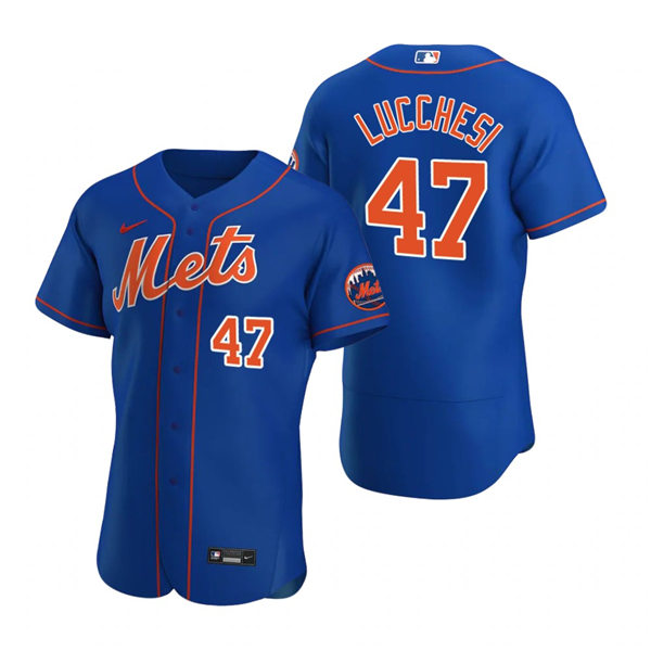Mens New York Mets #47 Joey Lucchesi Stitched Nike Royal Orange FlexBase Jersey