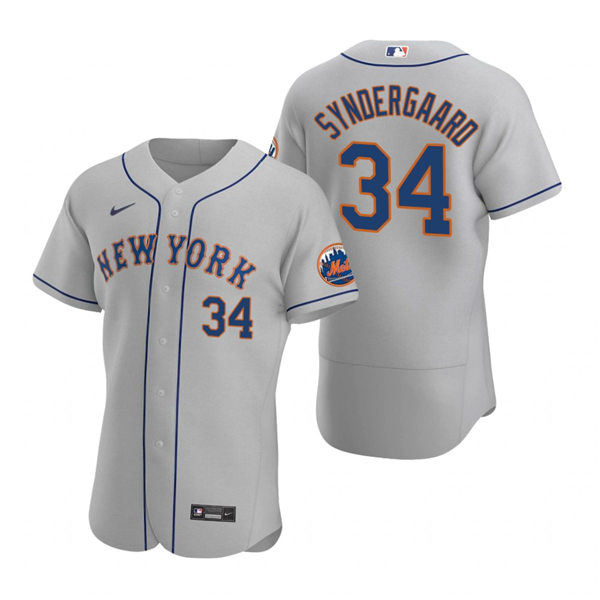Mens New York Mets #34 Noah Syndergaard Gray Road Stitched Nike MLB FlexBase Jersey