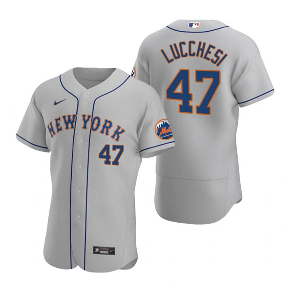 Mens New York Mets #47 Joey Lucchesi Gray Road Stitched Nike MLB FlexBase Jersey
