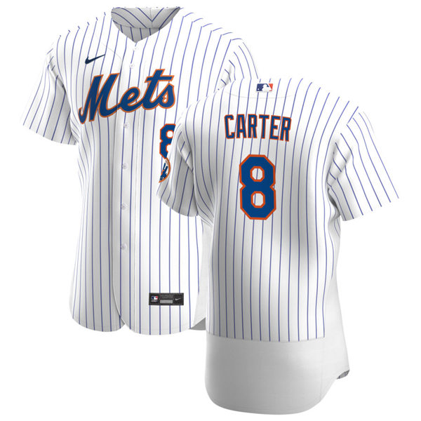 Mens New York Mets Retired Player #8 Gary Carter Nike Home White Pinstripe FlexBase Jersey