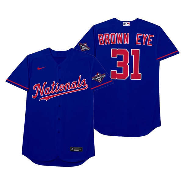 Mnes Washington Nationals #31 Max Scherzer Nike Royal 2021 Players' Weekend Nickname Brown Eye Jersey