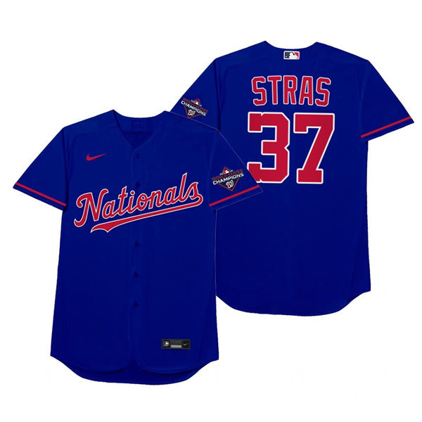 Mnes Washington Nationals #37 Stephen Strasburg Nike Royal 2021 Players' Weekend Nickname Stras Jersey Mnes Washington Nationals #37 Stephen Strasburg Nike Royal 2021 Players' Weekend Nickname Stras Jersey