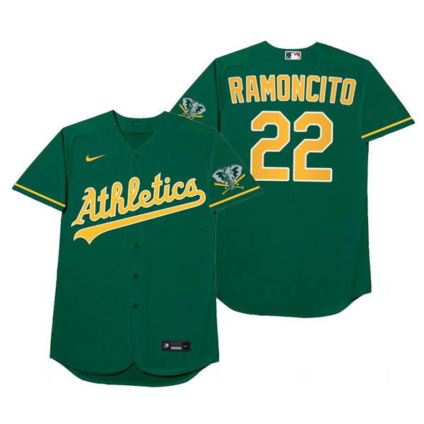 Mens Oakland Athletics #22 Ramon Laureano Nike Green 2021 Players' Weekend Nickname Ramoncito Jersey