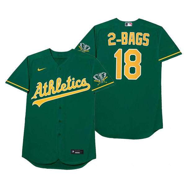 Mens Oakland Athletics #18 Mitch Moreland Nike Green 2021 Players' Weekend Nickname 2-Bags Jersey