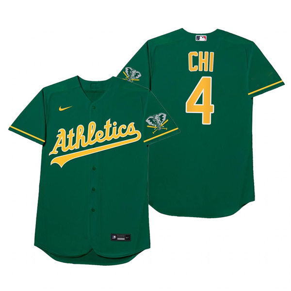 Mens Oakland Athletics #4 Chad Pinder Nike Green 2021 Players' Weekend Nickname Chi Jersey