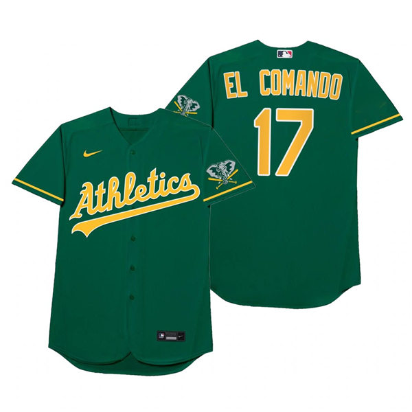Mens Oakland Athletics #17 Elvis Andrus Nike Green 2021 Players' Weekend Nickname El Comando Jersey