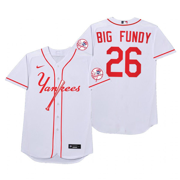 Mens New York Yankees #26 DJ LeMahieu Nike White 2021 Players' Weekend Nickname Big Fundy Jersey