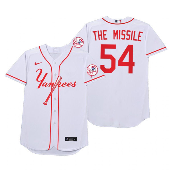 Mens New York Yankees #54 Aroldis Chapman Nike White 2021 Players' Weekend Nickname The Missile Jersey