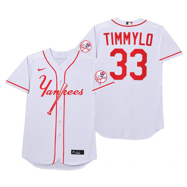 Mens New York Yankees #33 Tim Locastro Nike White 2021 Players' Weekend Nickname Timmylo Jersey