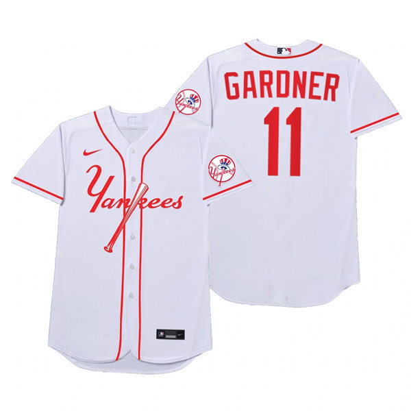 Mens New York Yankees #11 Brett Gardner Nike White 2021 Players' Weekend Nickname Gardner Jersey