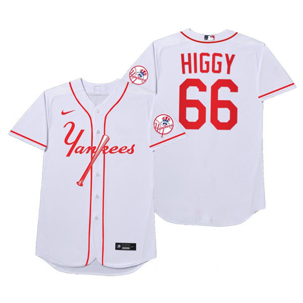 Mens New York Yankees #66 Kyle Higashioka Nike White 2021 Players' Weekend Nickname Higgy Jersey
