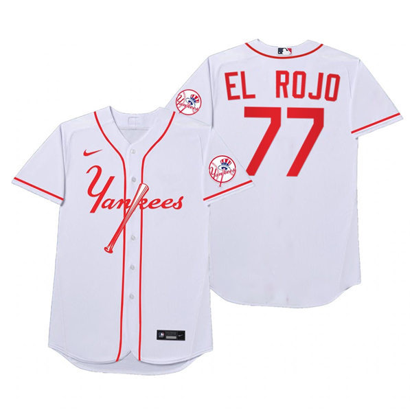 Mens New York Yankees #77 Clint Frazier Nike White 2021 Players' Weekend Nickname El Rojo Jersey
