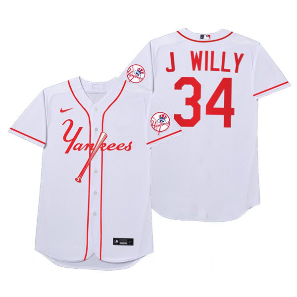 Mens New York Yankees #34 Justin Wilson Nike White 2021 Players' Weekend Nickname J Willy Jersey