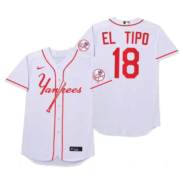 Mens New York Yankees #18 Rougned Odor Nike White 2021 Players' Weekend Nickname El Tipo Jersey Mens New York Yankees #18 Rougned Odor Nike White 2021 Players' Weekend Nickname El Tipo Jersey