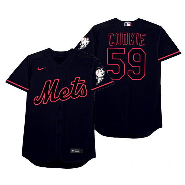 Mnes New York Mets #59 Carlos Carrasco Nike Black 2021 Players' Weekend Nickname Cookie Jersey