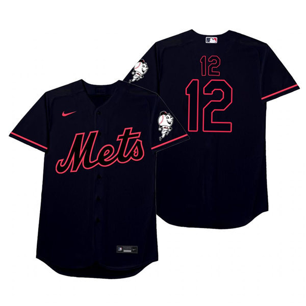 Mnes New York Mets #12 Francisco Lindor Nike Black 2021 Players' Weekend Nickname Mr. Smile Jersey