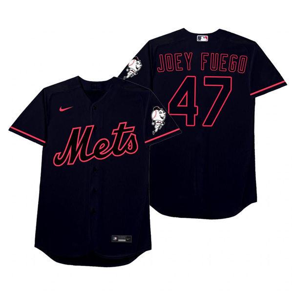 Mnes New York Mets #47 Joey Lucchesi Nike Black 2021 Players' Weekend Nickname Joey Fuego Jersey