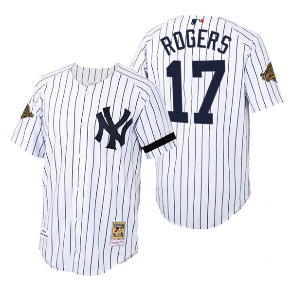 Mens New York Yankees #17 Kenny Rogers White Pinstripe Mitchell & Ness Cooperstown 1996 World Series Game Jersey