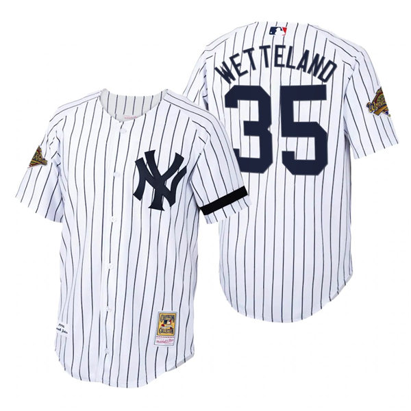 Mens New York Yankees #35 John Wetteland White Pinstripe Mitchell & Ness Cooperstown 1996 World Series Game Jersey Mens New York Yankees #35 John Wetteland White Pinstripe Mitchell & Ness Cooperstown 1996 World Series Game Jersey
