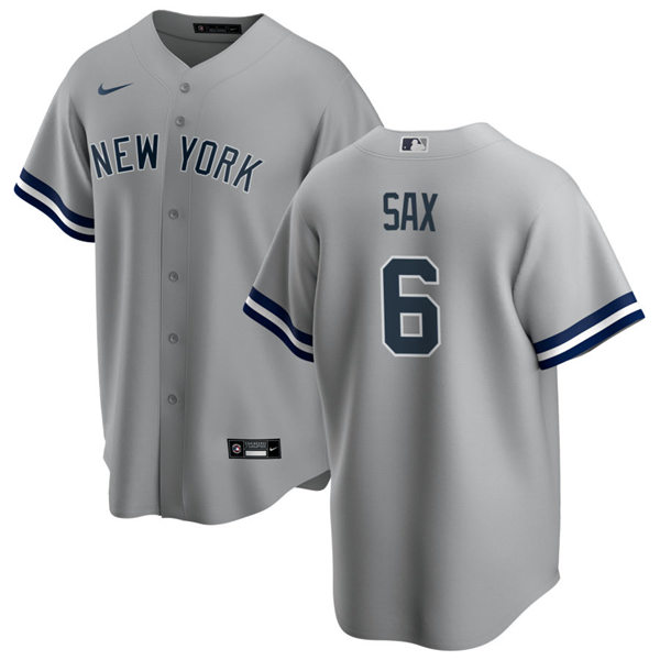 Mens New York Yankees Retired Player #6 Steve Sax Nike Grey Road Cool Base Jersey