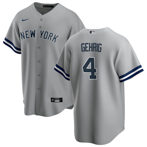 Mens New York Yankees Retired Player #4 Lou Gehrig Nike Grey Road Cool Base Jersey