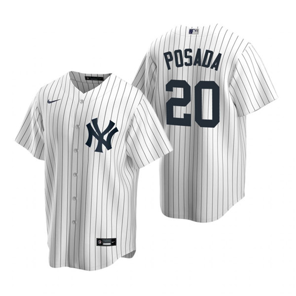 Mens New York Yankees Retired Player #20 Jorge Posada Nike White Pinstripe With Name Home CoolBase Jersey