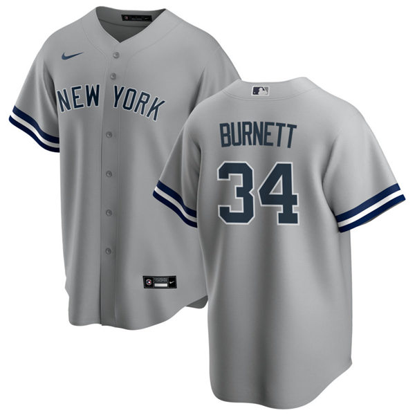 Mens New York Yankees Retired Player #34 A.J. Burnett Nike Grey Road Cool Base Jersey