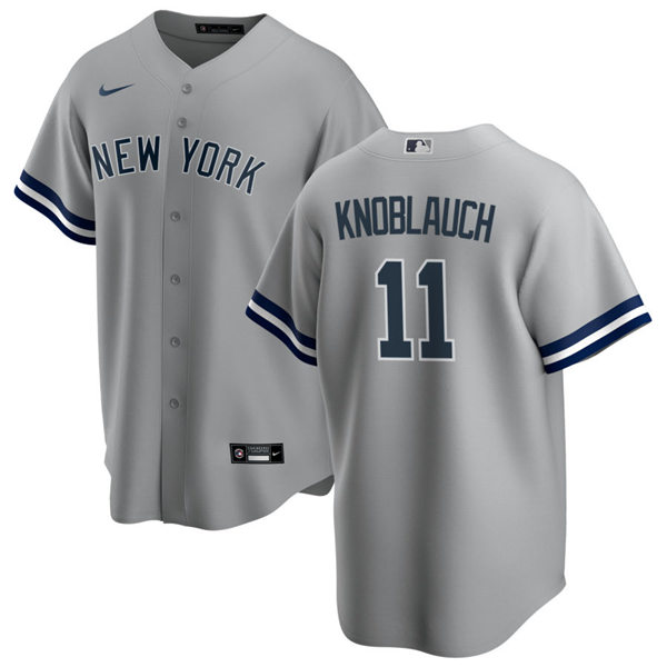 Mens New York Yankees Retired Player #11 Chuck Knoblauch Nike Grey Road Cool Base Jersey
