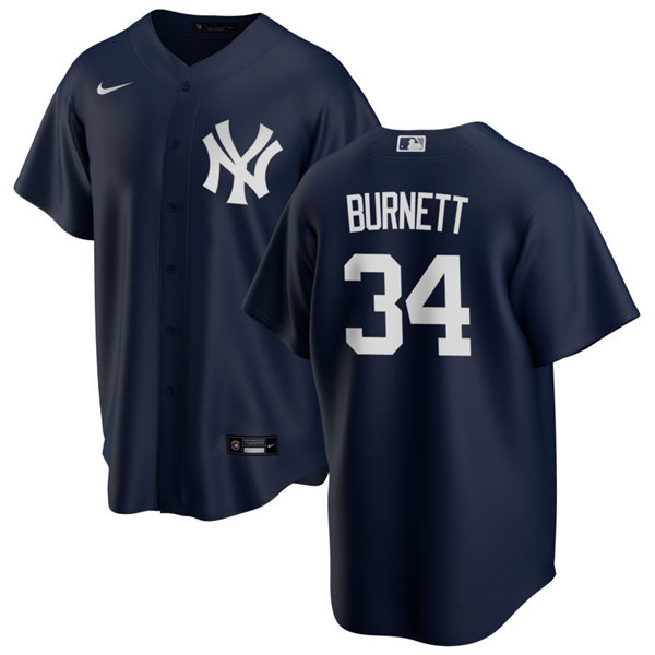 Mens New York Yankees Retired Player #34 A.J. Burnett Nike Navy Alternate Cool Base Jersey