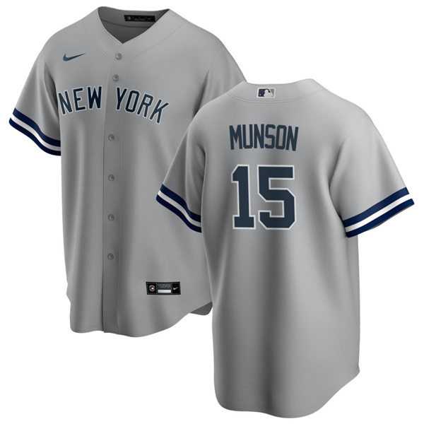 Mens New York Yankees Retired Player #15 Thurman Munson Nike Grey Road Cool Base Jersey Mens New York Yankees Retired Player #15 Thurman Munson Nike Grey Road Cool Base Jersey