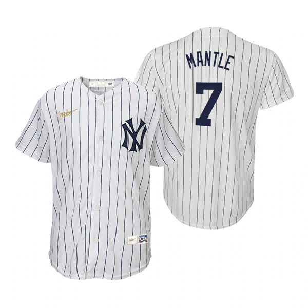 Youth New York Yankees #7 Mickey Mantle White Home Nike Cooperstown Collection Jersey
