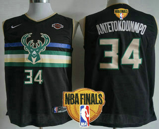 Men's Milwaukee Bucks #34 Giannis Antetokounmpo Black 2021 Finals Patch City Edition NBA Swingman Jersey