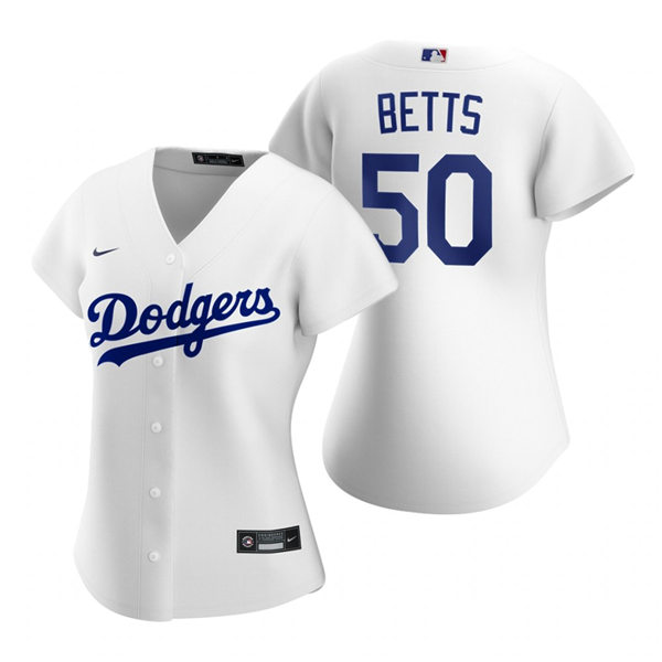 Womens Los Angeles Dodgers #50 Mookie Betts Stitched Nike White Home Jersey
