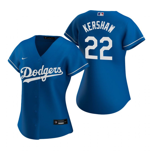 Womens Los Angeles Dodgers #22 Clayton Kershaw Stitched Nike Royal Alternate Jersey