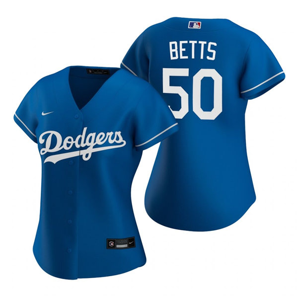 Womens Los Angeles Dodgers #50 Mookie Betts Stitched Nike Royal Alternate Jersey