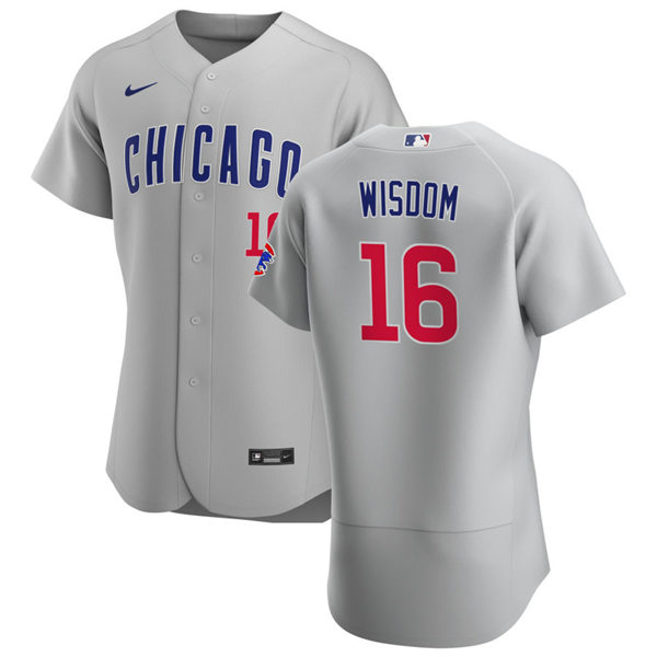 Mens Chicago Cubs #16 Patrick Wisdom Nike Gray Road Flex Base Player Jersey