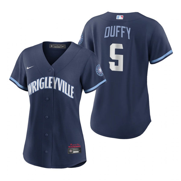 Women Chicago Cubs #5 Matt Duffy Nike Navy 2021 City Connect Jersey