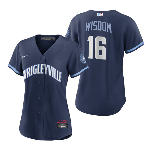 Women Chicago Cubs #16 Patrick Wisdom Nike Navy 2021 City Connect Jersey Women Chicago Cubs #16 Patrick Wisdom Nike Navy 2021 City Connect Jersey