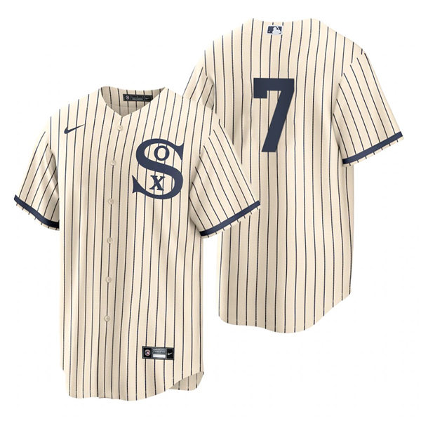 Mens Chicago White Sox #7 Tim Anderson Nike White PIN STRIPE 2021 Field of Dreams Jersey