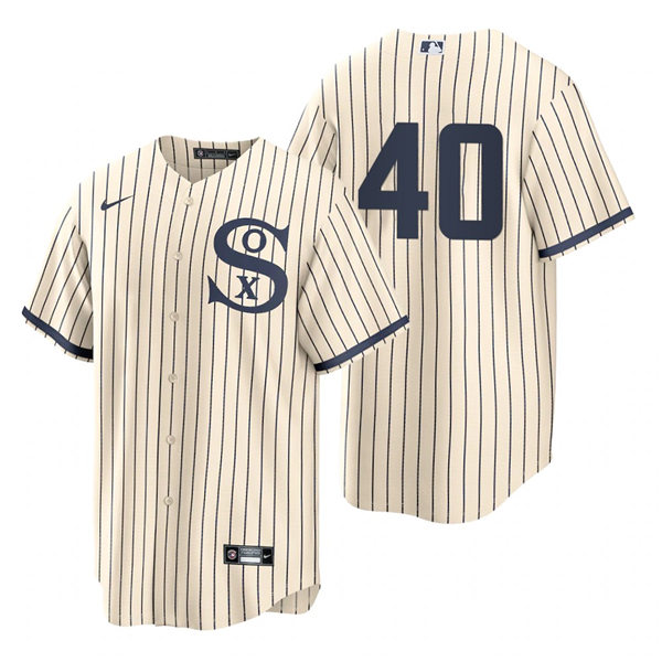 Mens Chicago White Sox #40 Reynaldo Lopez Nike White PIN STRIPE 2021 Field of Dreams Jersey