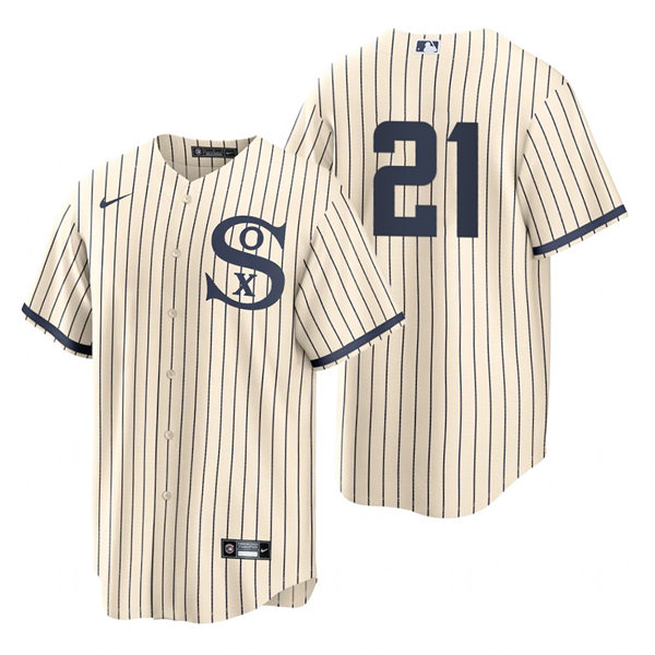 Mens Chicago White Sox #21 Zack Collins Nike White PIN STRIPE 2021 Field of Dreams Jersey