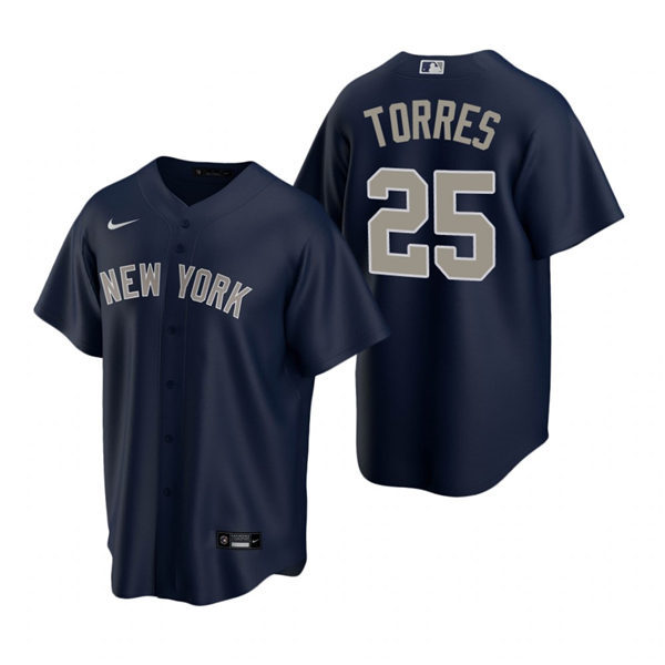 Mens New York Yankees #25 Gleyber Torres Nike Navy Alternate 2nd with Name New York Cool Base Jersey
