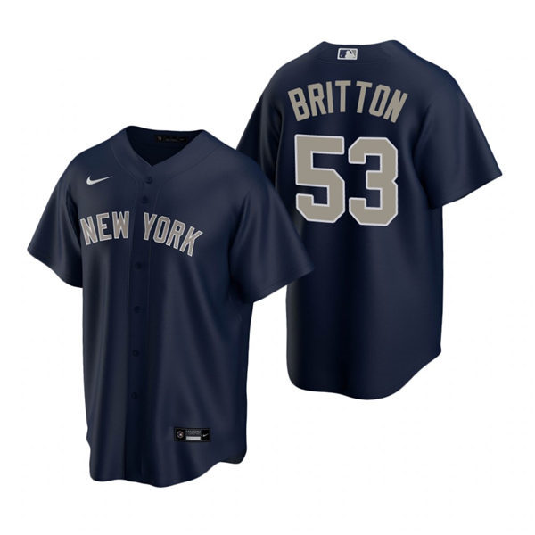 Mens New York Yankees #53 Zack Britton Nike Navy Alternate 2nd with Name New York Cool Base Jersey